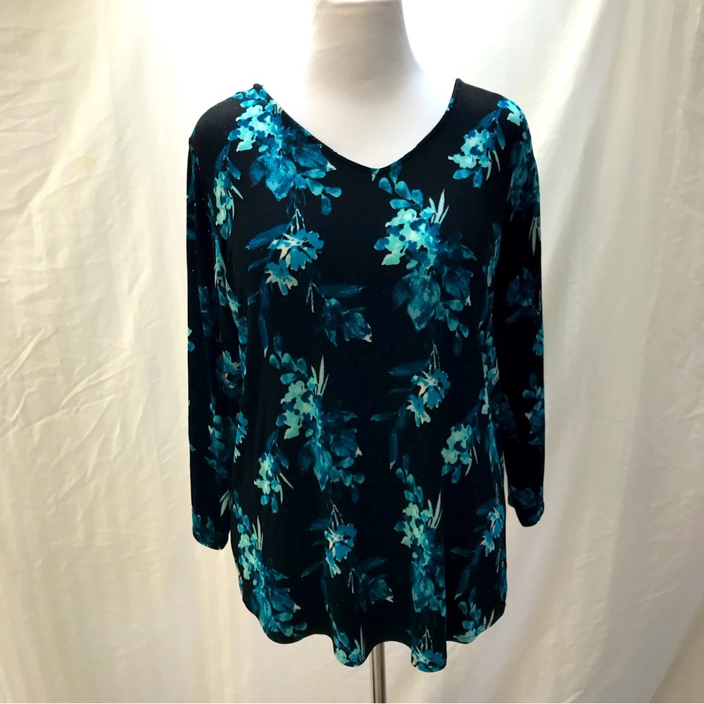 Floral knit tunic in turquoise and black from Chico’s size 2/L